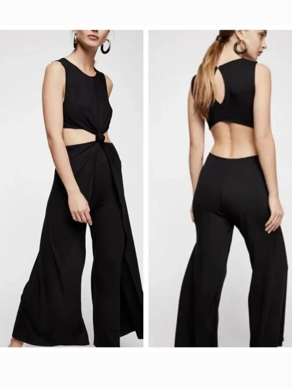 FP Beach Black Sleeveless Wide-Leg Cutout Jumpsuit